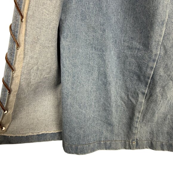 Vtg Be Bop Denim Maxi Skirt Sz 11 Leather Cord Whip Stitch Wrap Detail Lt Wash - Picture 4 of 9